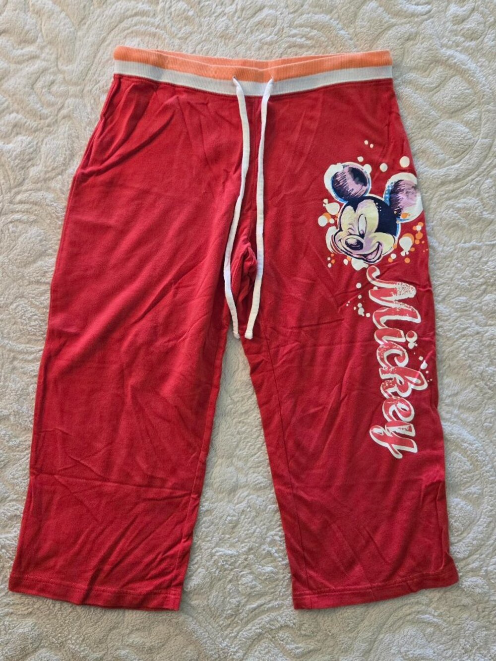 Disney Mickey Mouse Cropped Jogger Pants Red Sweats Womens Large Y2k 100% Cotton